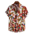 Men's stylish casual short-sleeve button-down shirt with vibrant tropical floral print - M / Tops / White (C151)