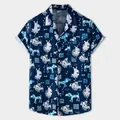 Detalle de camisa hawaiana azul marino con divertidos dibujos de perros y bolsillo - M / Tops / Perro de Dibujos Animados Azul Oscuro (XH68)