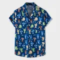 Detalle de camisa hawaiana azul de hombre manga corta con estampado de perros de dibujos - M / Tops / Perro de Dibujos Animados Azul (XH69)