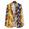 Detail view of a men's slim fit blazer with colorful geometric fan pattern - Top (XF215)
