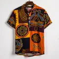 Gedetailleerd overzicht van heren zomeroverhemd met korte mouwen en etnische print - 3XL / Tops / Gedrukt