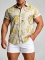 Chemise hawaïenne pour homme à manches courtes avec motifs floraux jaunes abstraits - 3XL / Hauts / Beige Cercles Floraux (TC244)