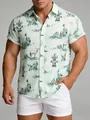 Chemise hawaïenne pour homme vert menthe à manches courtes avec imprimé paysage vintage - 3XL / Hauts / Vert Menthe Style Chinois (C260)