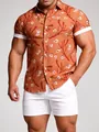 Chemise hawaïenne orange à fleurs pour hommes avec col et poignets blancs contrastés - 3XL / Hauts / Orange Imprimé Hawaïen (C261)