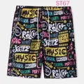 Breathable men's summer beach shorts featuring vibrant music and rock graffiti print on black - XL / Bottoms / Black Music Graffiti (ST67)
