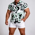 Chemise à manches courtes pour homme avec un motif floral hawaïen abstrait vert menthe - 3XL / Hauts / Vert Menthe Fluide Abstrait (C266)