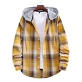 Camicia scozzese gialla con cappuccio da uomo, vestibilità ampia e maniche lunghe. - Taglia S / Top (HC11) / Giallo