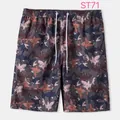 Quick-dry men's beach shorts with colorful shark print and drawstring - 3XL / Bottoms / Dark Grey Cartoon Shark (ST71)
