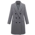 Elegante abrigo largo de lana gris cruzado para mujer, estilo profesional para invierno. - S / Tops / Gris Espacial