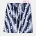Detailed view of men's striped beach shorts featuring a navy anchor print and drawstring. - 3XL / Bottoms / Blue White Anchor Stripes (ST72)