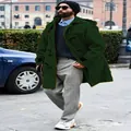Stylish men's dark green thickened hooded woolen duffel coat for winter streetwear look. - M / Tops / Olive Green
