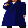Detail of a royal blue double-breasted long wool coat for women in autumn and winter. - S / Tops / Sapphire Blue
