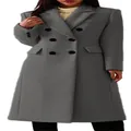 Elegant grey double-breasted long wool coat for women with classic lapel design - S / Tops / Space Gray