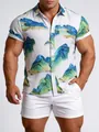 Chemise hawaïenne à manches courtes pour hommes avec un motif unique de montagne bleue - 3XL / Hauts / Blanc Paysage De Montagne (C269)