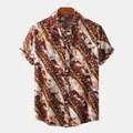 Camisa de manga corta para hombre con estampado geométrico retro y estilo casual - M / Tops / Estampado Patchwork Vintage (CS028)