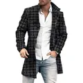 Stylish men's casual printed wool coat jacket featuring a classic black plaid pattern - M / Tops / Dark Gray Plaid