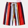 Men's colorful vertical striped beach shorts featuring breathable fabric and drawstring waist - L / Bottoms / Colorful Vertical Stripes (ST84)