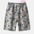 Men's breathable summer beach shorts featuring a colorful surfboard and palm tree print - XL / Bottoms / Grey Surf Graffiti (ST85)