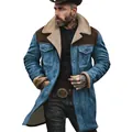 Stijlvolle blauwe suède jas in western-stijl met bruine leren patch en sherpa-kraag - S / Tops / Blauw En Koffie