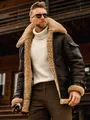 Men's thickened dark brown faux suede aviator jacket featuring warm faux shearling lining - S / Tops / Regular Fit / Coffee