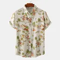 Men's slim-fit short-sleeve casual shirt with tropical map and palm tree print detail - Tropical Map Print