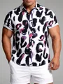 Chemise hawaïenne à manches courtes pour hommes avec imprimé léopard abstrait violet - 3XL / Hauts / Floral blanc violet noir rose (C256)