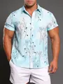 Chemise hawaïenne élégante à manches courtes bleu clair pour homme avec motif floral de plantes - 3XL / Hauts / Lys bleu clair ligne grise (C265)