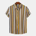 Camisa de manga corta de verano para hombre con rayas verticales amarillas y blancas - 3XL / Tops / Amarillo