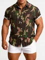 Chemise hawaïenne à manches courtes pour homme avec imprimé floral tropical chic - 3XL / Hauts / Feuille tropicale marron foncé (C247)