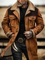 Vintage bruine herenjas van suède met een shearling kraag en diverse zakken - S / Tops / Gembergeel en Koffie