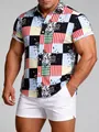 Chemise hawaïenne à manches courtes pour hommes avec imprimé floral géométrique - 3XL / Hauts / Motif Floral Géométrique Coloré (C243)