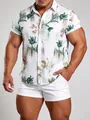 Chemise hawaïenne pour hommes à manches courtes avec imprimés floraux verts sur blanc - 3XL / Hauts / Tulipe Blanc Vert Brun (C253)