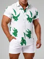 Chemise hawaïenne à manches courtes pour hommes avec imprimé floral vert sur fond blanc. - 3XL / Hauts / Blanc Imprimé Feuilles Vertes (C251)