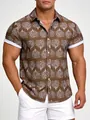 Chemise hawaïenne élégante pour hommes à manches courtes marron à fleurs blanches - 3XL / Hauts / Floral à Traits Blancs Sur Fond Brun (C246)