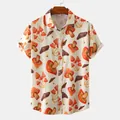 Men's casual short sleeve shirt with vintage mushroom print and button-down collar - Realistic Mushroom Print