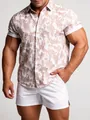 Chemise hawaïenne pour hommes à manches courtes et imprimé vintage coupe muscle - 3XL / Hauts / Motif Floral Tons Terre (C275)
