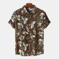 Chemise de plage d'été pour hommes avec imprimé floral vintage et manches courtes - 3XL / Hauts / Couleur Foncée
