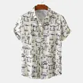 Close-up view of a men's casual short sleeve shirt featuring a vintage mushroom print - 3XL / Tops / Black and White Mushroom Print