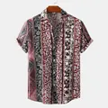 Camisa de verano de manga corta para hombre con estampado de retales étnicos vintage - M / Tops / Patchwork Étnico Vintage (CS034)