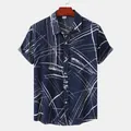 Belle chemise de plage bleu marine à manches courtes avec rayures géométriques - 3XL / Hauts / Noir