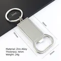 Gedetailleerde sleutelhanger flesopener van zinklegering met maten en materiaalspecificaties - K6 (Klassieke Rechthoekstijl)