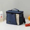 Borsa termica blu e beige con fodera impermeabile in PEVA per ufficio e picnic - Blu Notte