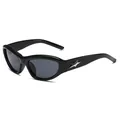 Fashionable Y2K cat-eye sunglasses with silver star detail, UV400 protection, black finish - Black Frame Black Grey Lens