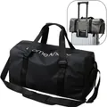 Black gym travel bag with large capacity, wet-dry separation, and trolley sleeve feature - Black