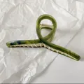 Large dark green marble acetate hair claw clip for thick hair bun - Marbled Streamer Green