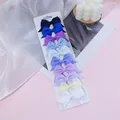 Set of 10 mini children's hair clips with colorful ribbed ribbon bows on a card. - Style 5 (5) / 10 Pieces Pack / Dark Blue Light Blue Mixed