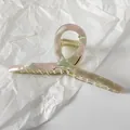 Elegant large acetate hair claw clip with pearlescent marble pattern for thick hair - Marbled Beige Green
