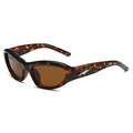 Y2K cat-eye sunglasses with tortoiseshell frame and silver star detail, UV400 lens. - Tortoiseshell Frame Tea Lens