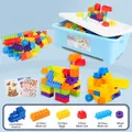 210pcs educational plastic building block set with blue storage box and instruction stickers - Large Size Base Box / 210 Pieces Pack
