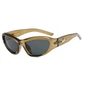 Y2K millennium style cat-eye sunglasses with transparent brown frame and silver star detail - Transparent Green Frame Grey Lens